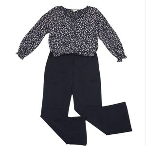 American Eagle Outfitters Puff Sleeve Blouse V-Neck Floral Print Gathered Waist